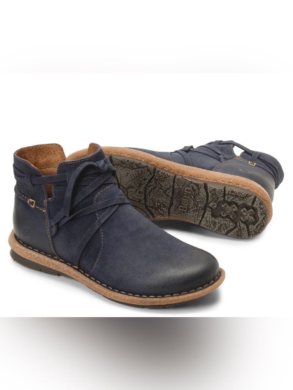 Born Navy Suede Lace-Up Ankle Boots